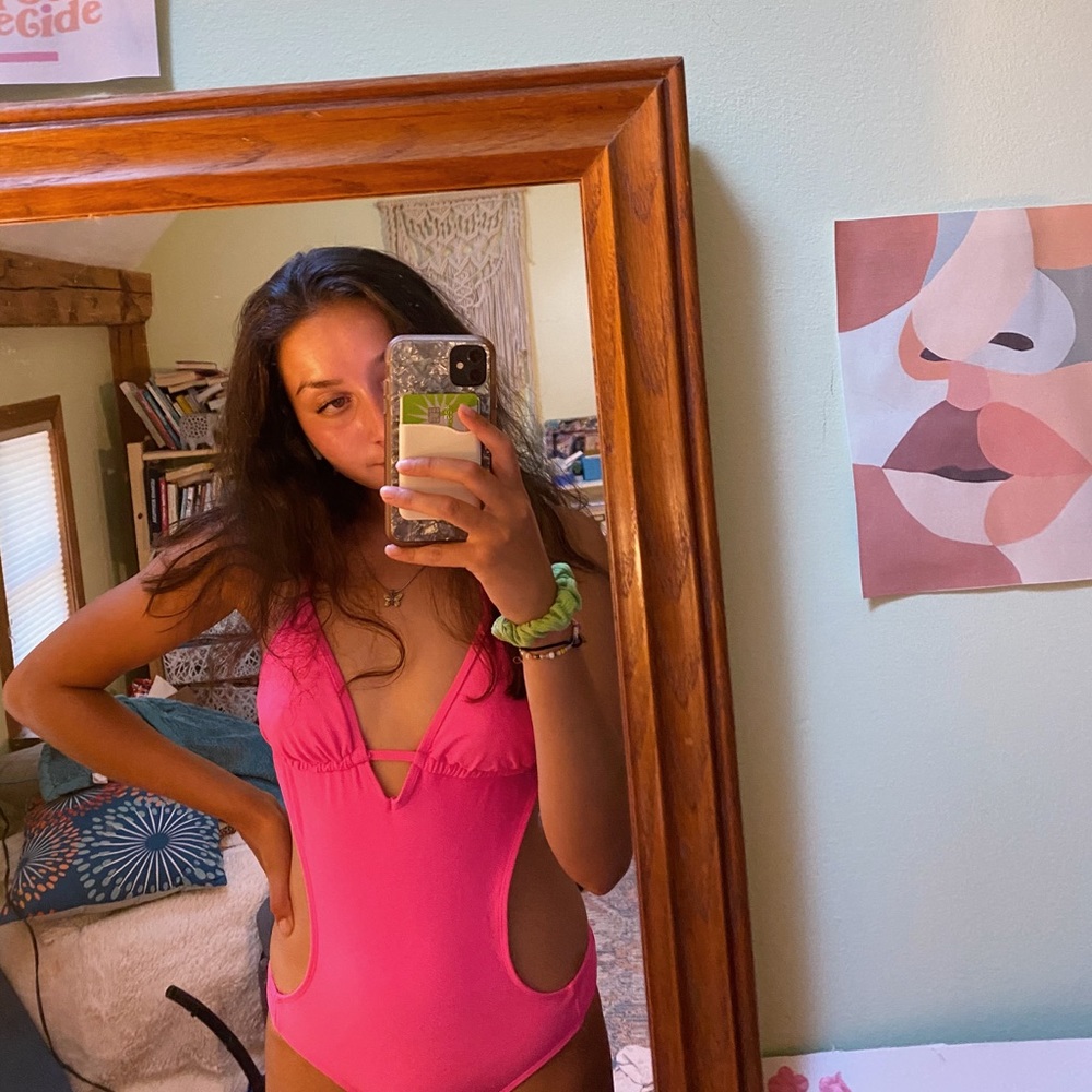 pink one piece bathing suit